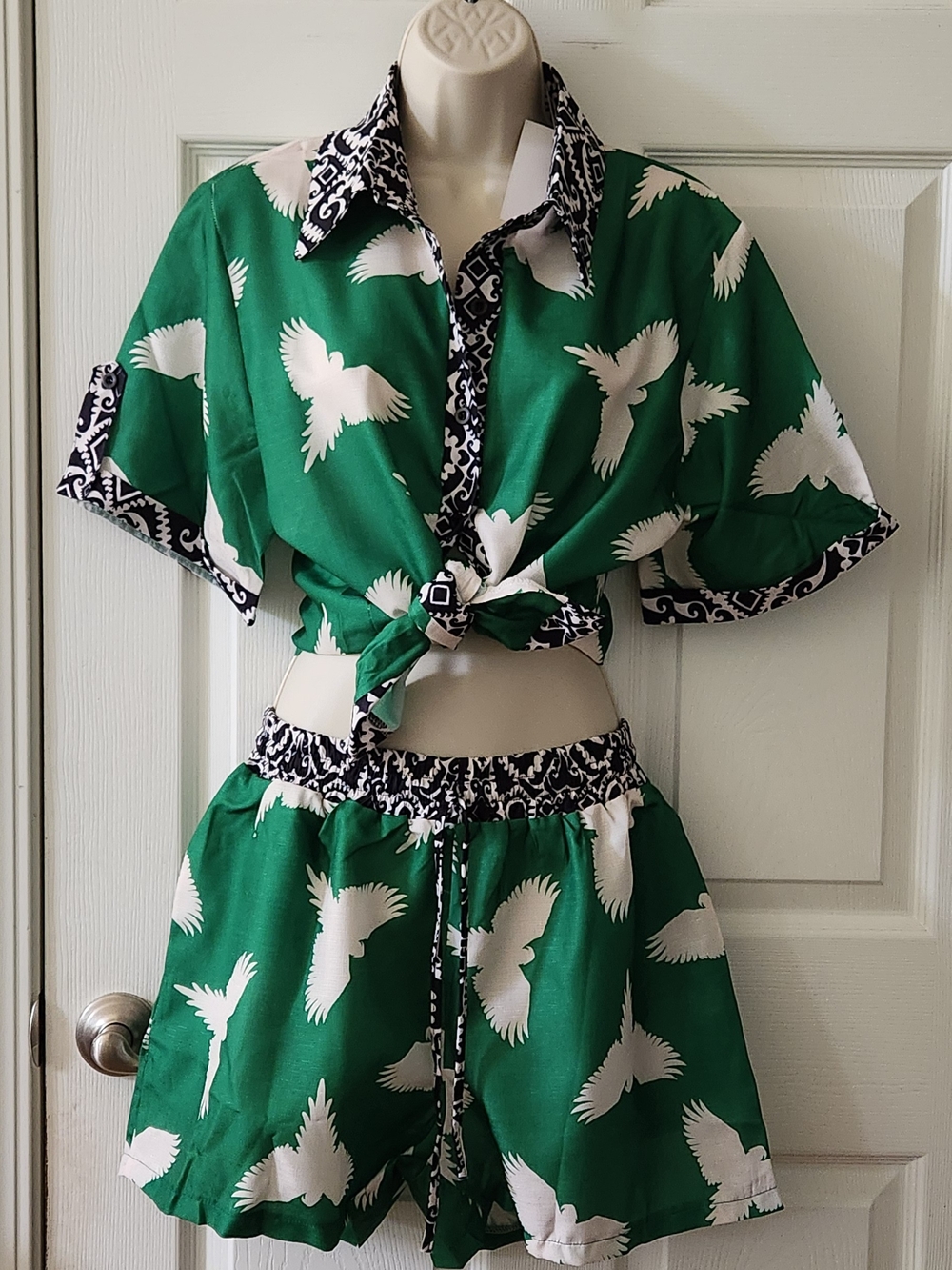 Endless Moon Green Bird Print Two-Piece Set